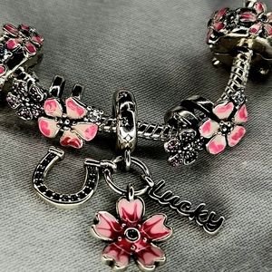 .925 Silver Lucky Flower Charms on a Snake Chain Bracelet Pandora Style